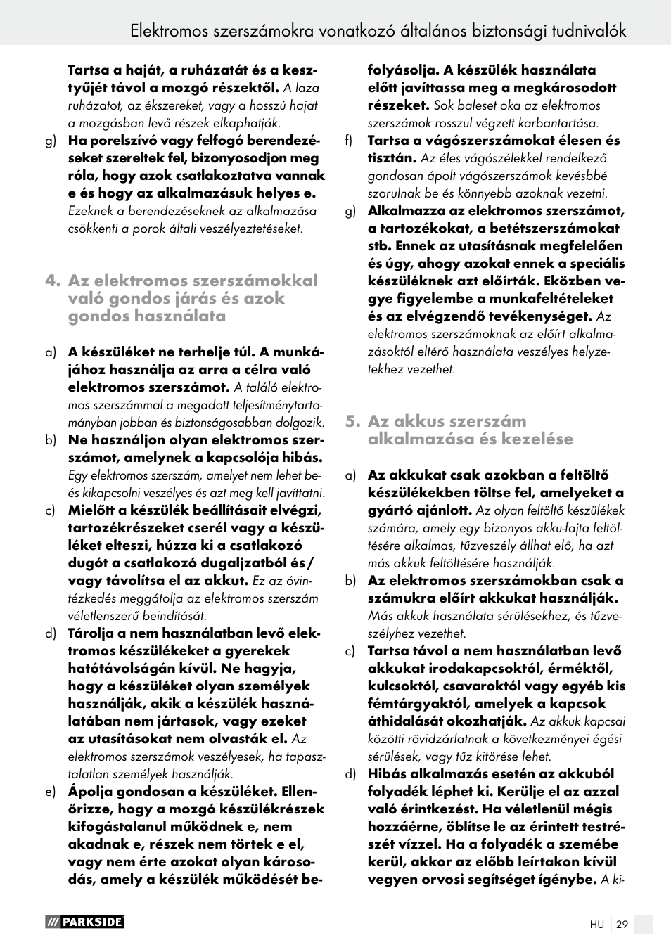 Az akkus szerszám alkalmazása és kezelése | Parkside PABS 12 A1 User Manual | Page 29 / 77