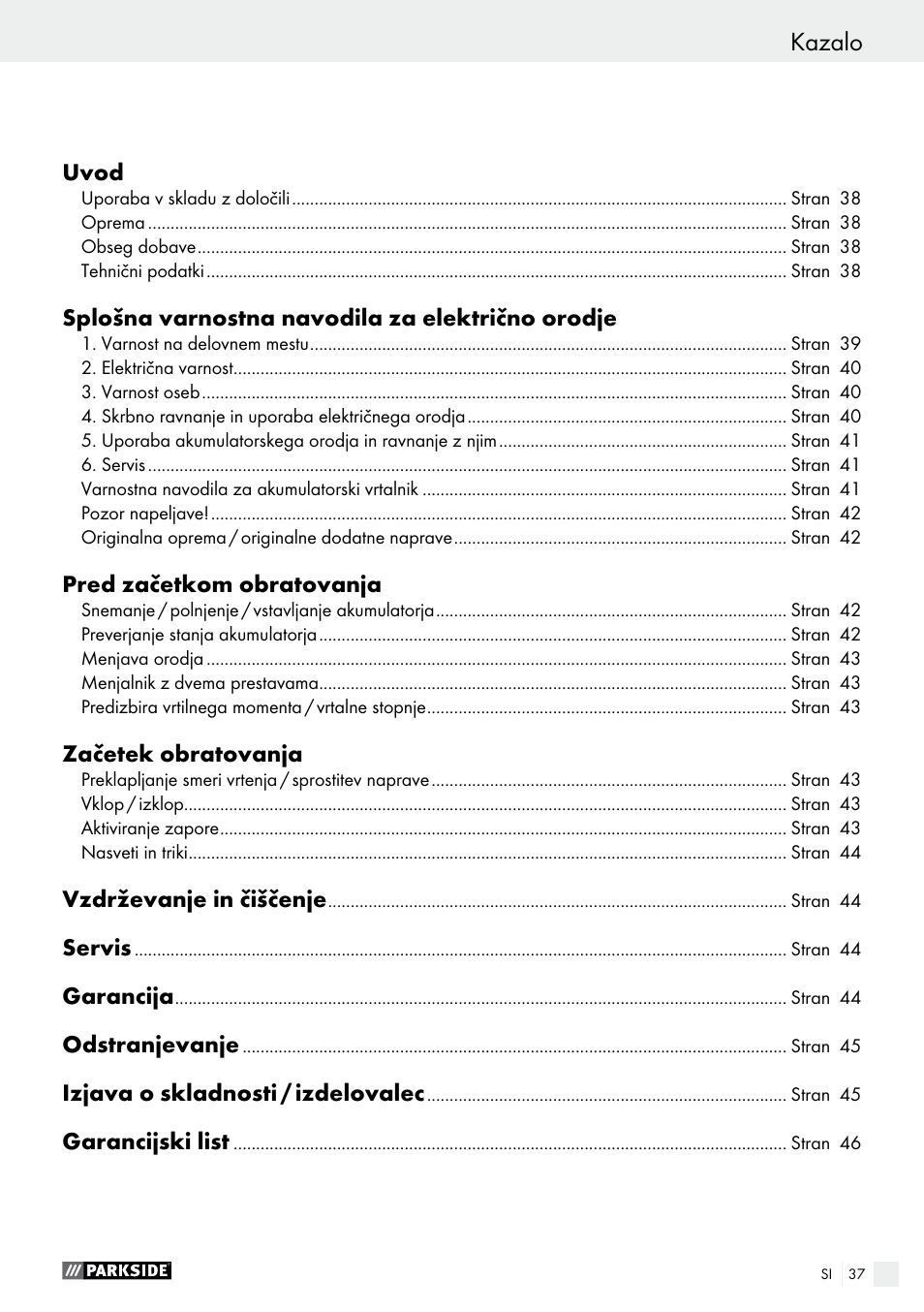 Jótállási tájékoztató, Kazalo | Parkside PABS 12 A1 User Manual | Page 37 / 77