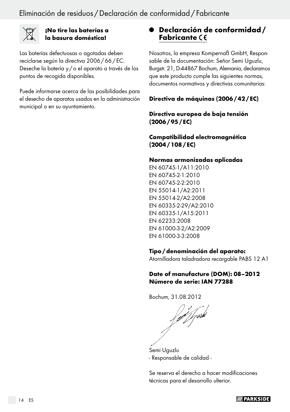 Parkside PABS 12 A1 User Manual | Page 14 / 55