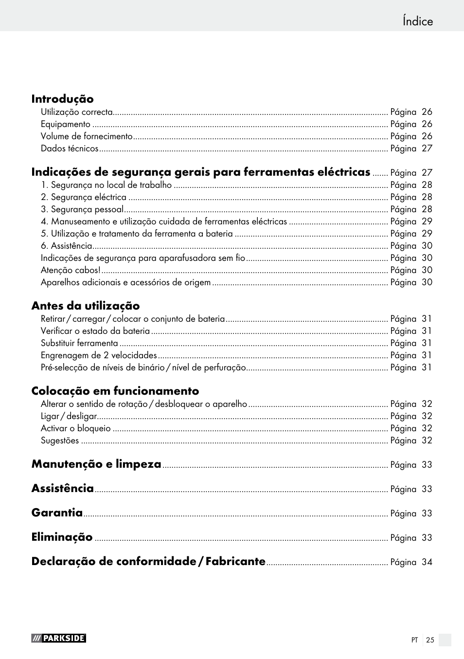 Índice | Parkside PABS 12 A1 User Manual | Page 25 / 55