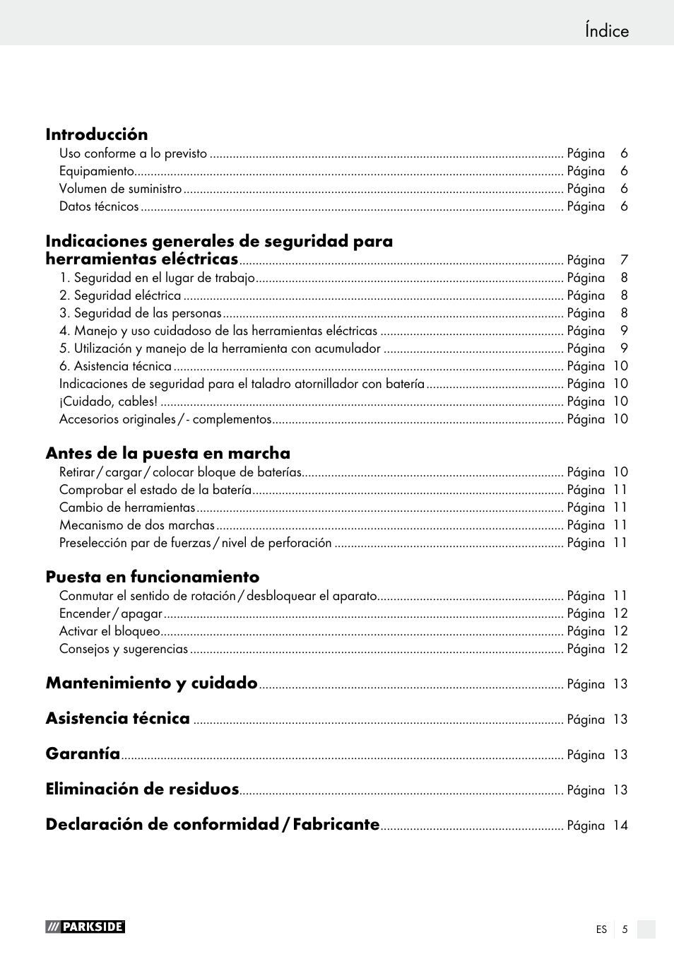 Índice | Parkside PABS 12 A1 User Manual | Page 5 / 55