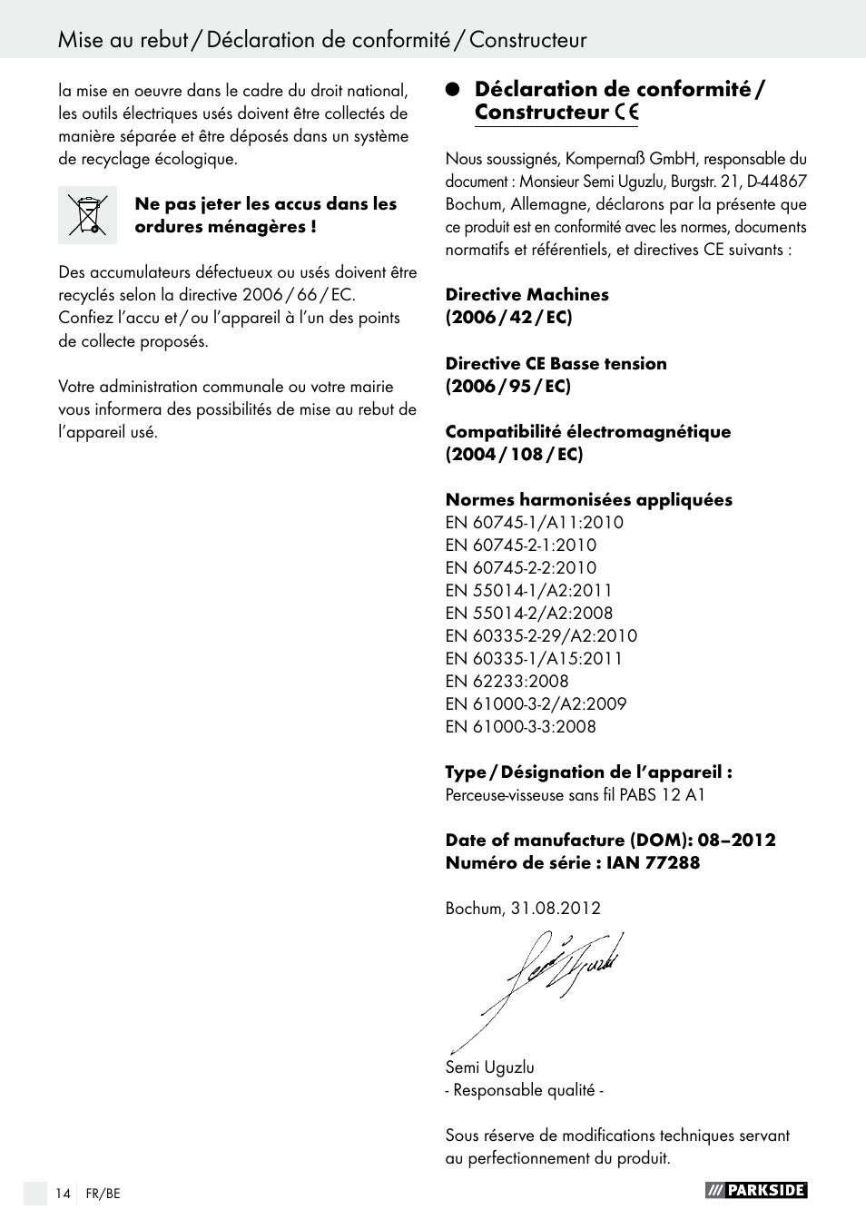 Parkside PABS 12 A1 User Manual | Page 14 / 45