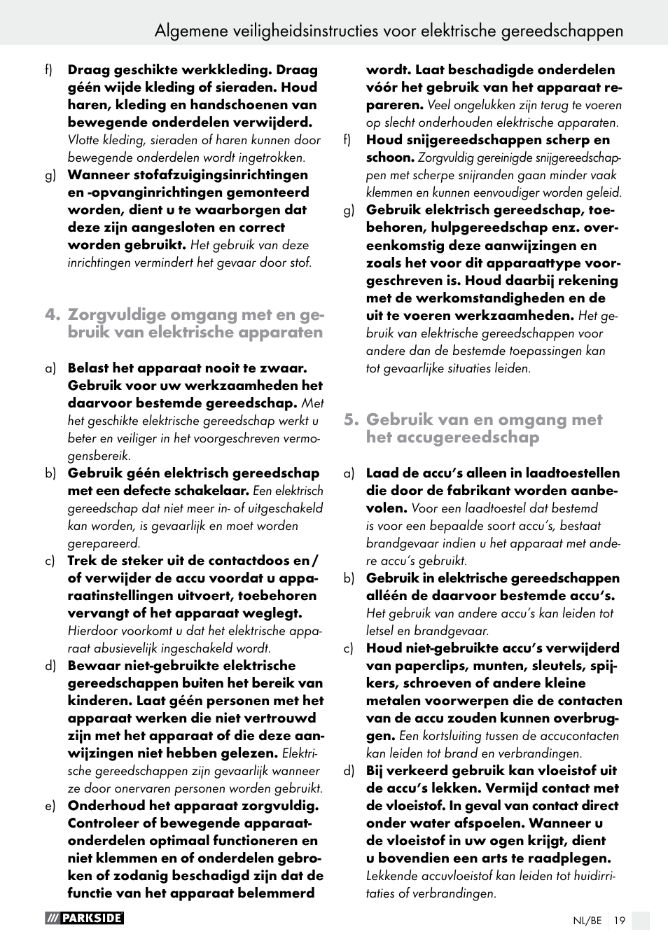 Gebruik van en omgang met het accugereedschap | Parkside PABS 12 A1 User Manual | Page 19 / 45