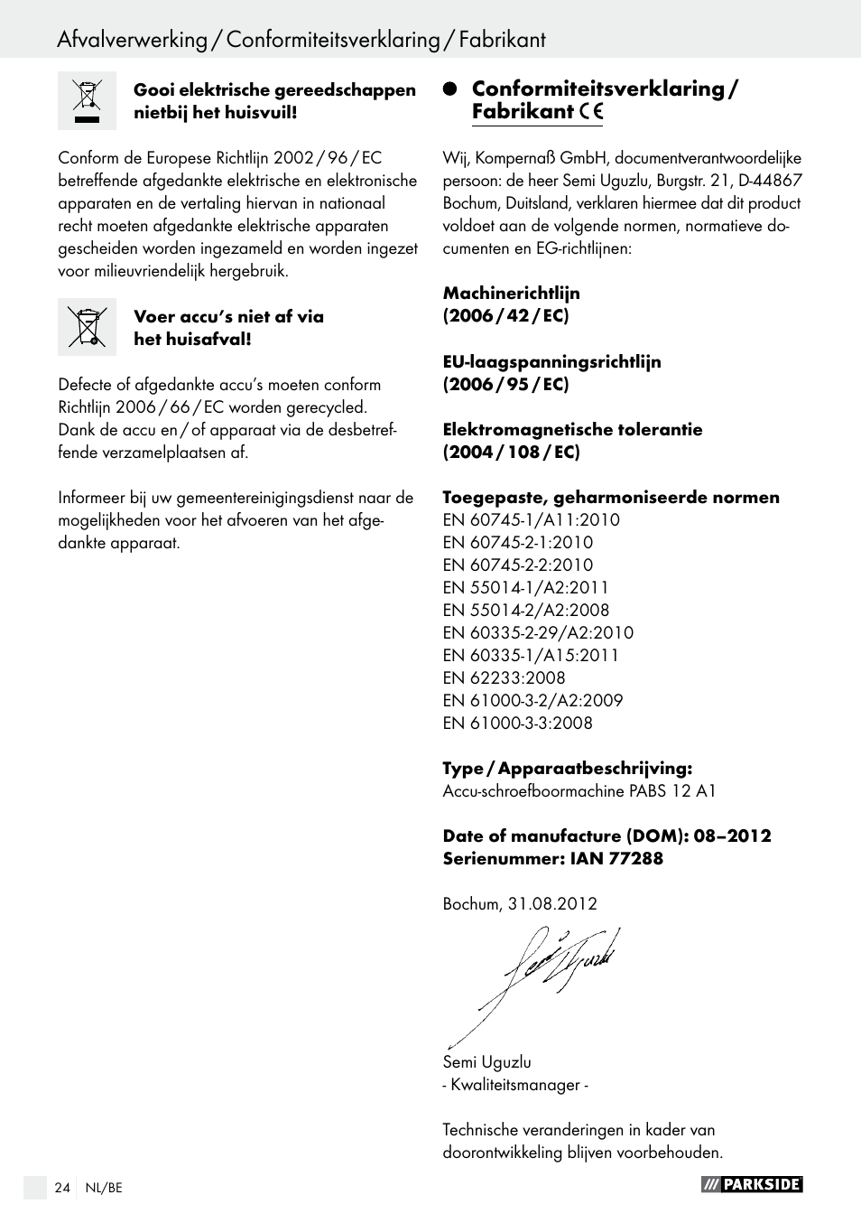 Parkside PABS 12 A1 User Manual | Page 24 / 45