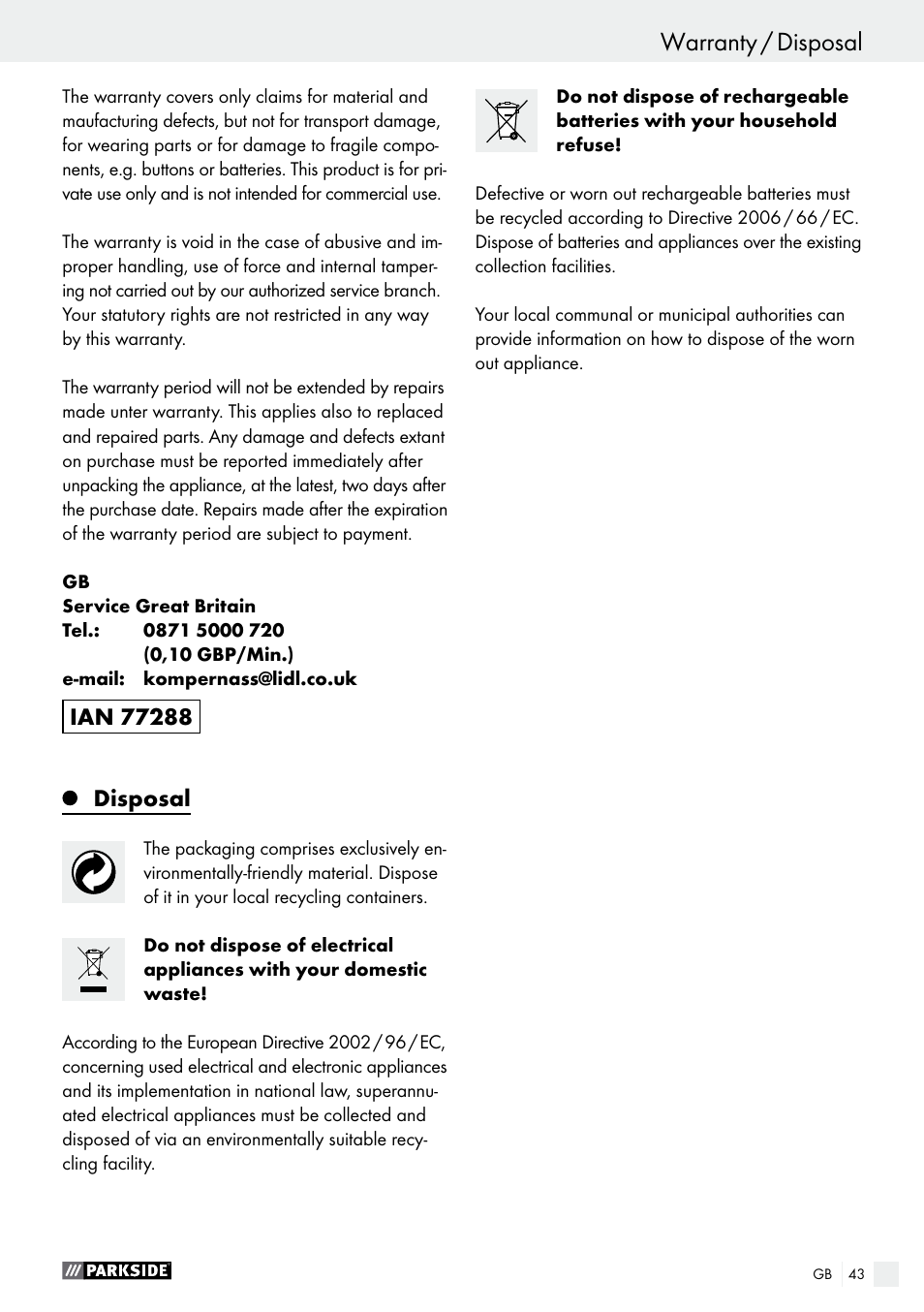 Parkside PABS 12 A1 User Manual | Page 43 / 45