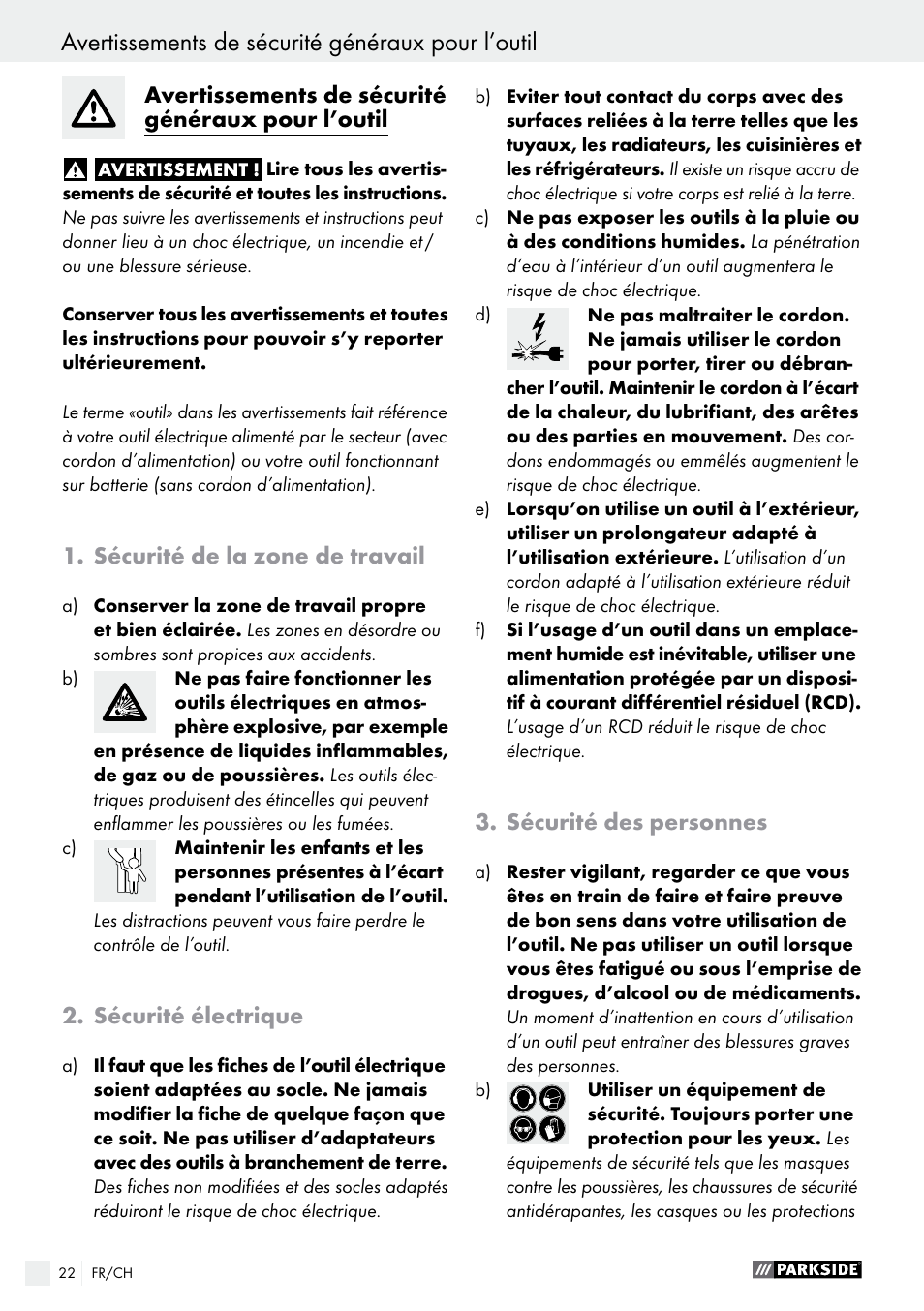 Avertissements de sécurité généraux pour l’outil | Parkside PMGS 12 B2 User Manual | Page 22 / 57