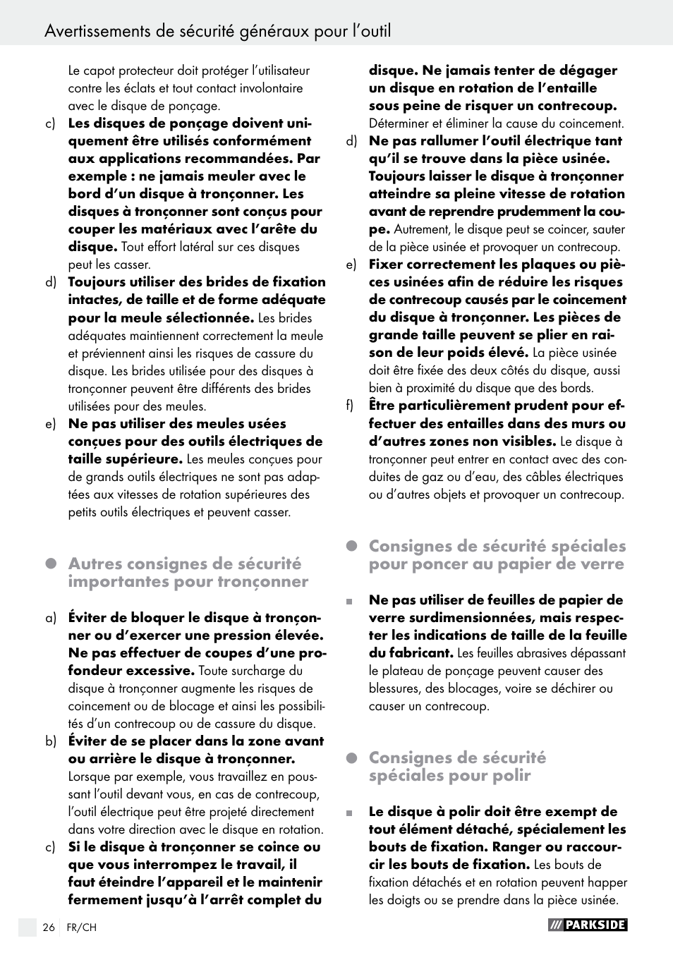 Avertissements de sécurité généraux pour l’outil | Parkside PMGS 12 B2 User Manual | Page 26 / 57