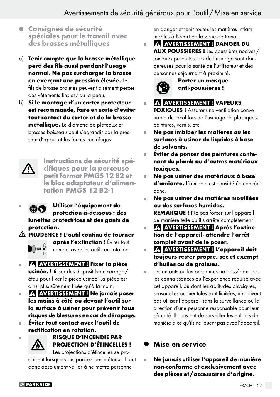 Mise en service | Parkside PMGS 12 B2 User Manual | Page 27 / 57