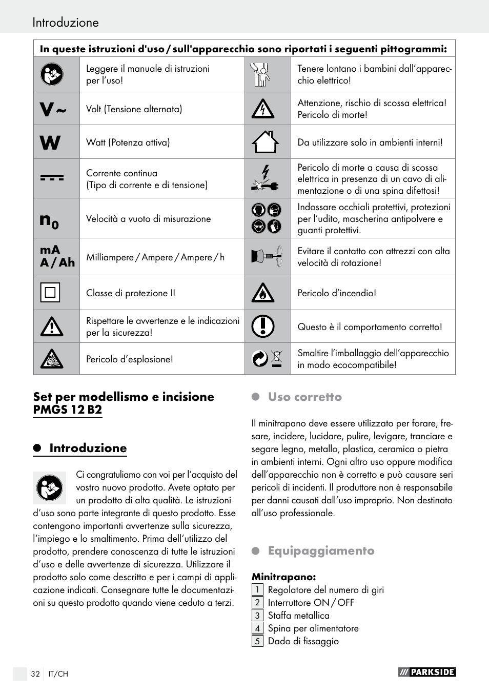 Introduzione | Parkside PMGS 12 B2 User Manual | Page 32 / 57