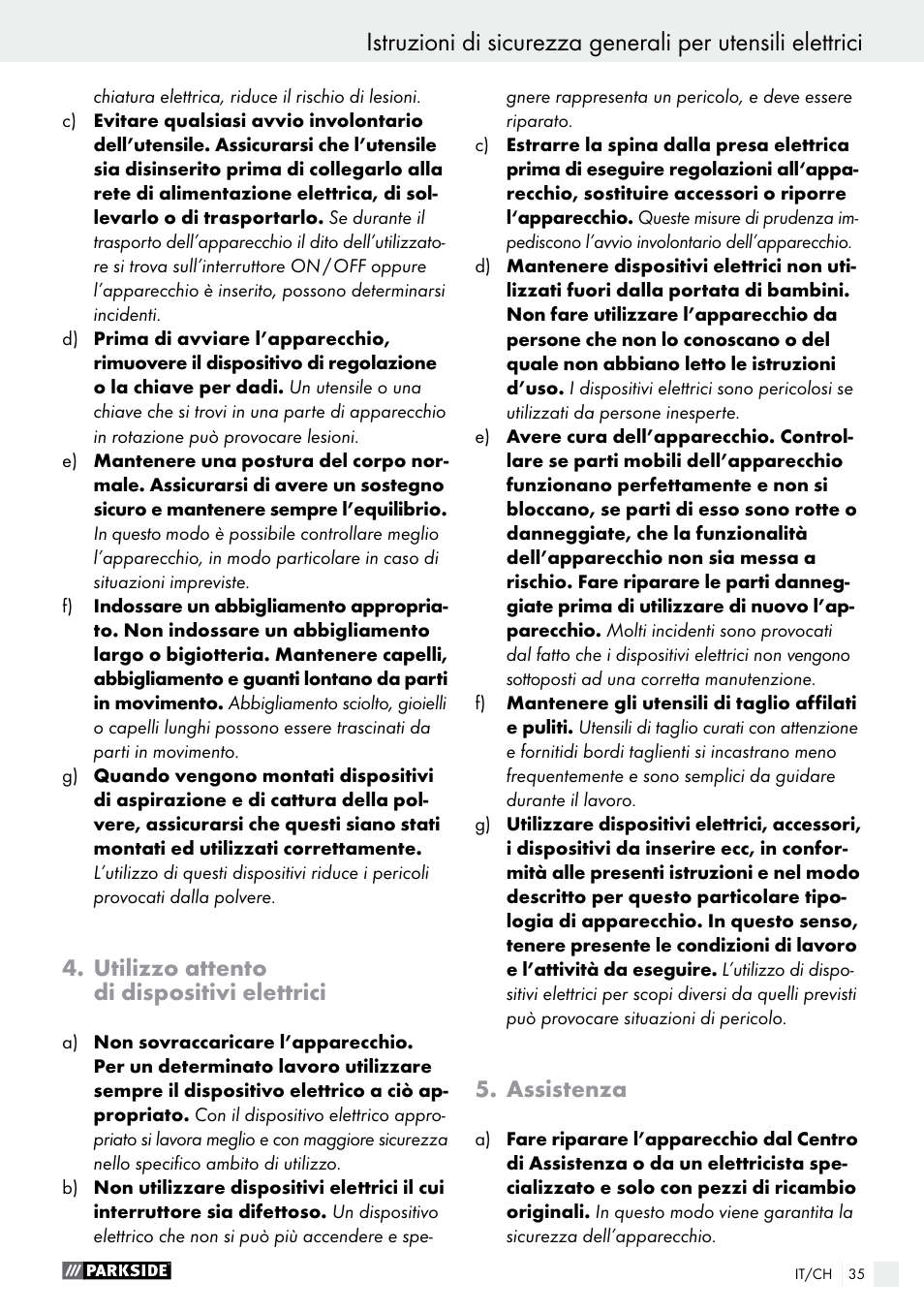 Utilizzo attento di dispositivi elettrici, Assistenza | Parkside PMGS 12 B2 User Manual | Page 35 / 57