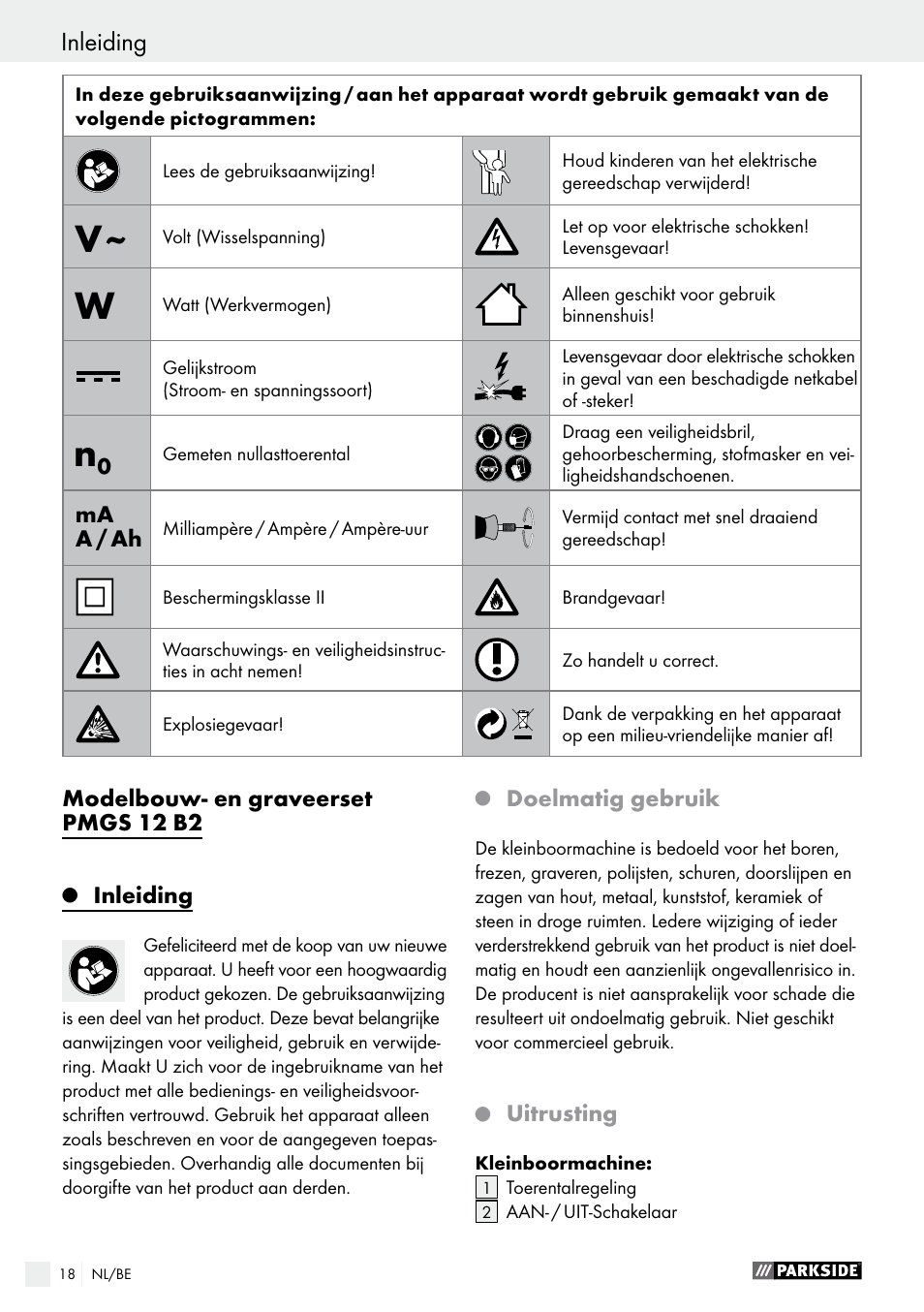Inleiding | Parkside PMGS 12 B2 User Manual | Page 18 / 57