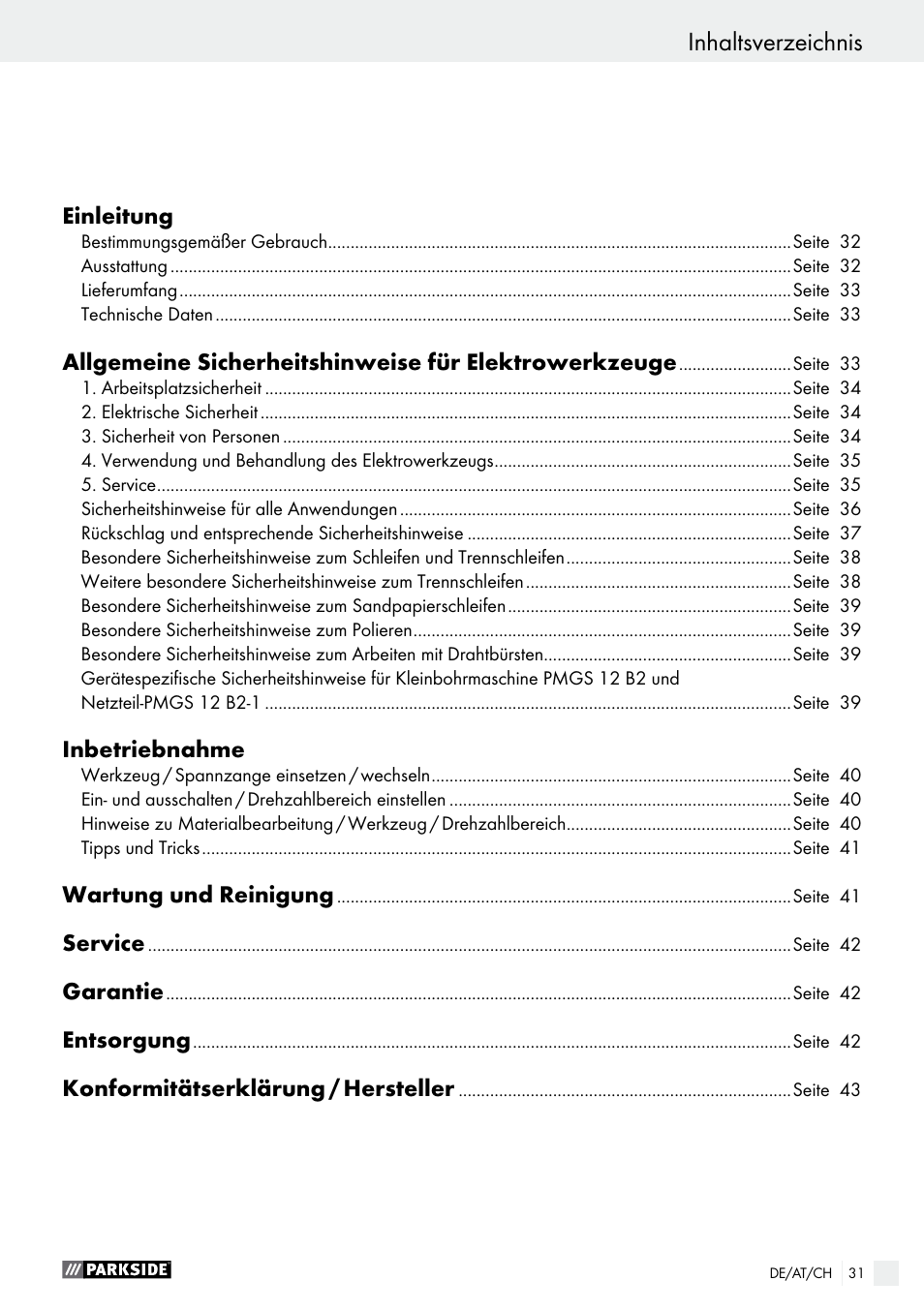 Parkside PMGS 12 B2 User Manual | Page 31 / 57