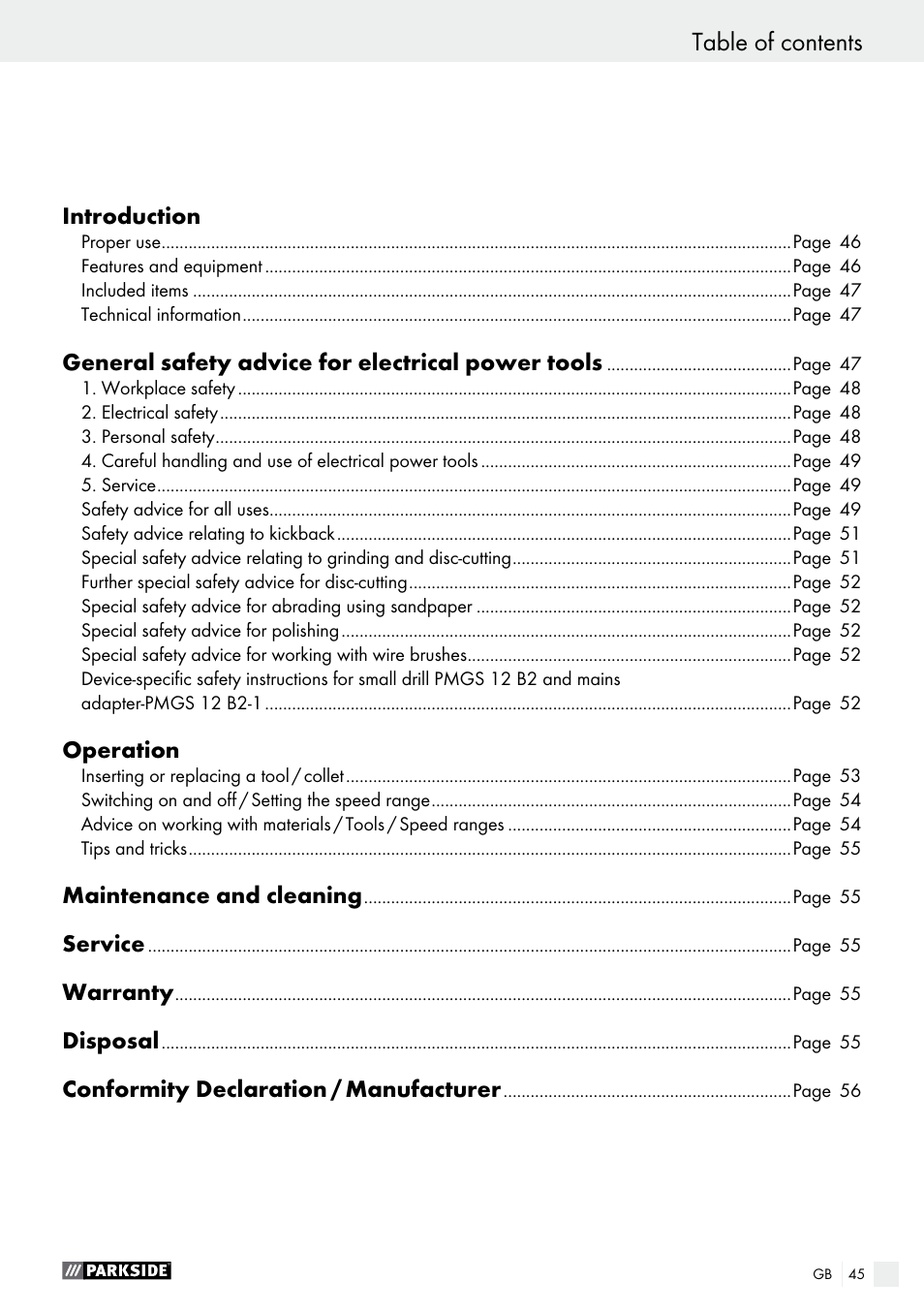 Parkside PMGS 12 B2 User Manual | Page 45 / 57