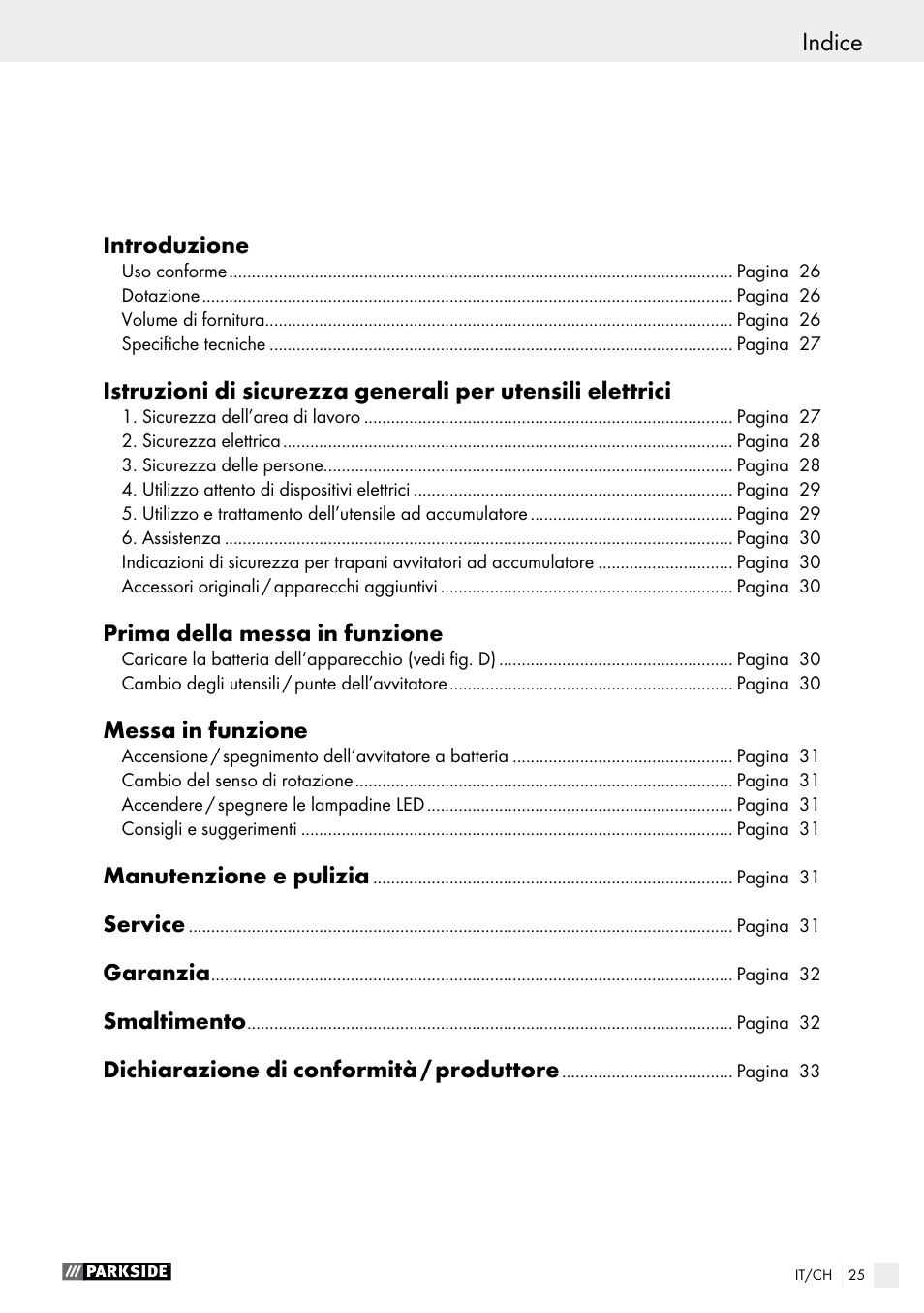 Indice | Parkside PAS 3.6 A1 User Manual | Page 25 / 43