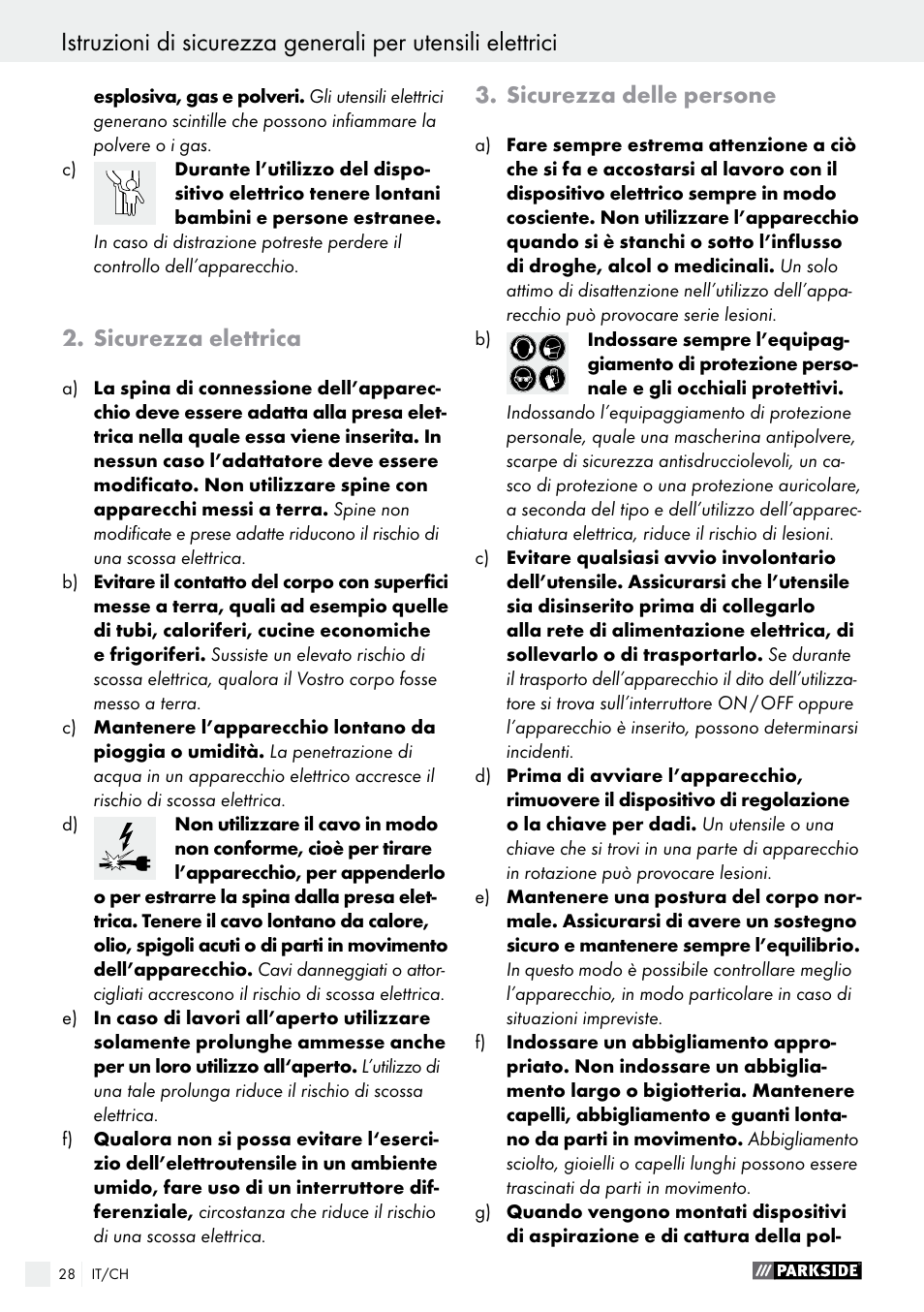 Sicurezza elettrica, Sicurezza delle persone | Parkside PAS 3.6 A1 User Manual | Page 28 / 43
