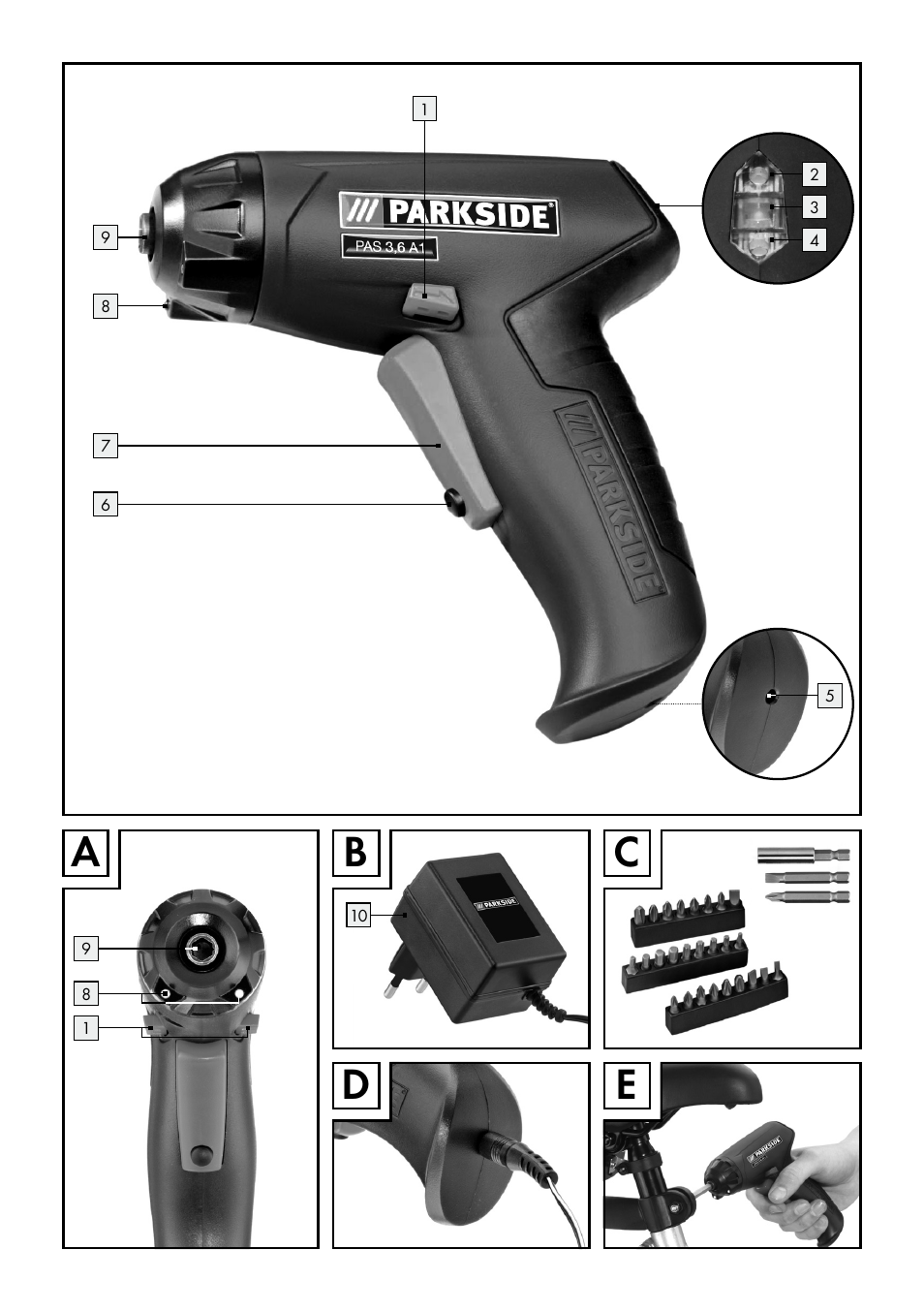 Ab d c e | Parkside PAS 3.6 A1 User Manual | Page 3 / 43