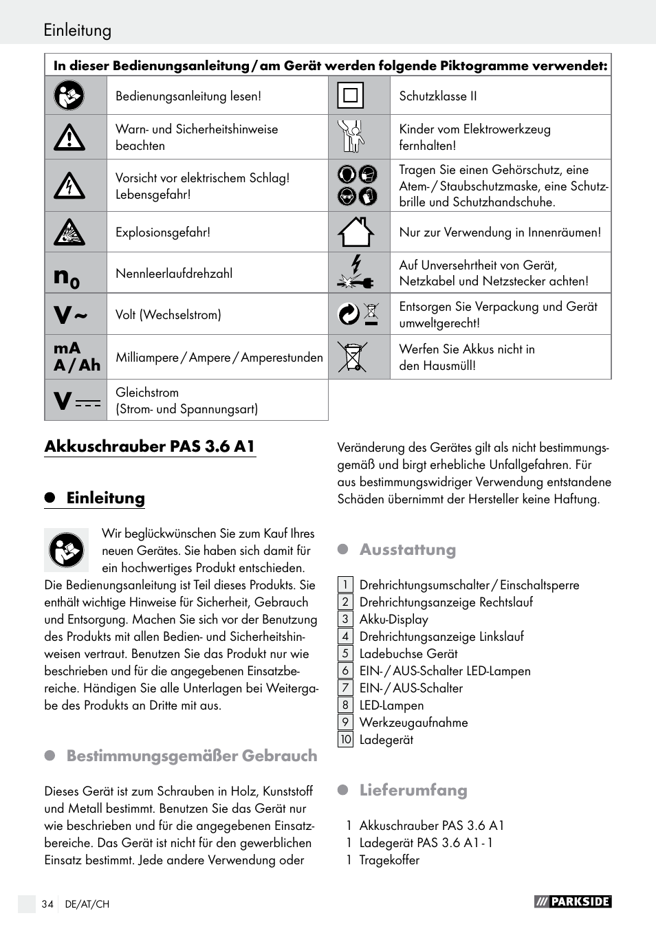 Parkside PAS 3.6 A1 User Manual | Page 34 / 42