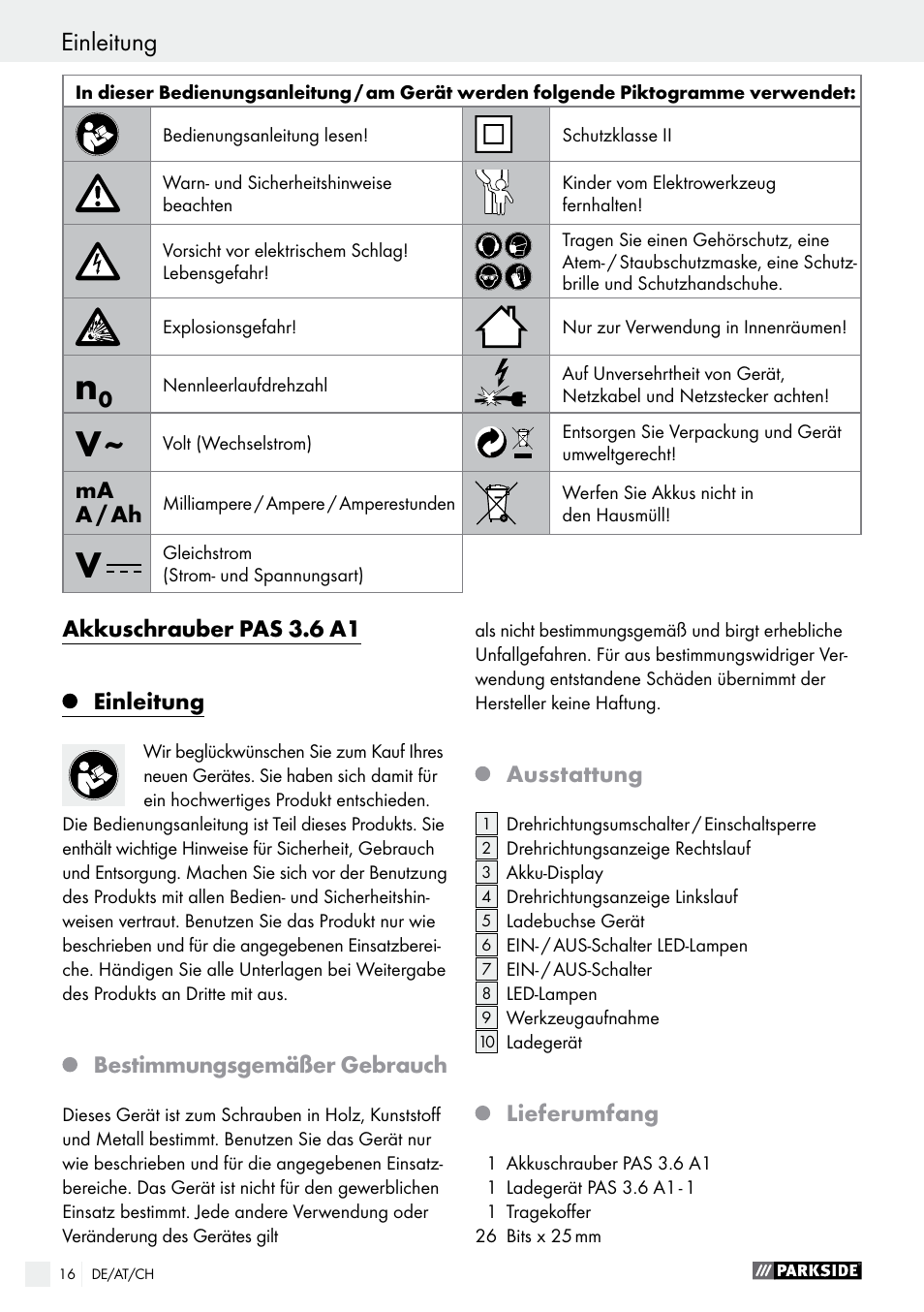 Parkside PAS 3.6 A1 User Manual | Page 16 / 33