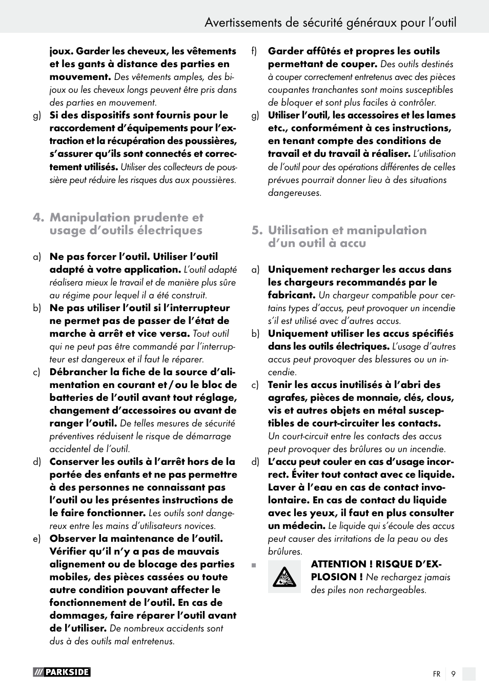 Avertissements de sécurité généraux pour l’outil | Parkside PAS 3.6 A1 User Manual | Page 9 / 33