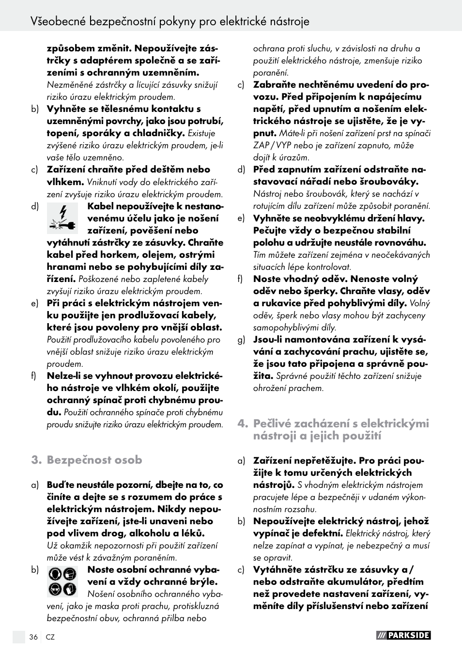 Bezpečnost osob | Parkside PAS 3.6 A1 User Manual | Page 36 / 58