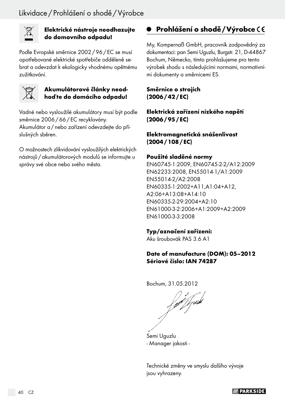 Parkside PAS 3.6 A1 User Manual | Page 40 / 58