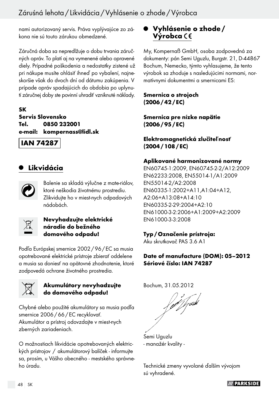 Parkside PAS 3.6 A1 User Manual | Page 48 / 58