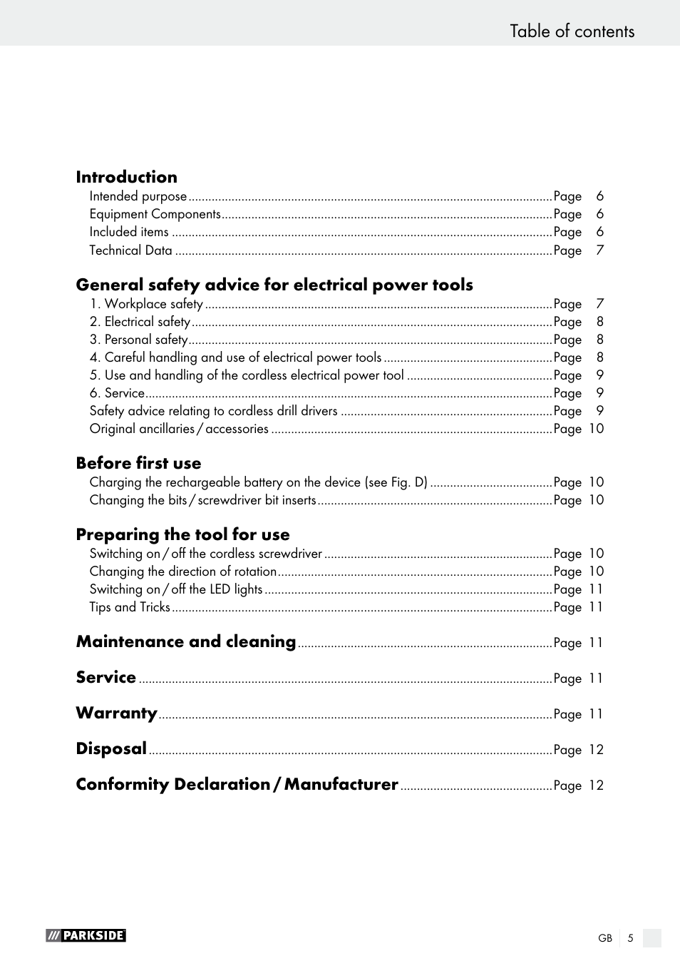 Parkside PAS 3.6 A1 User Manual | Page 5 / 58