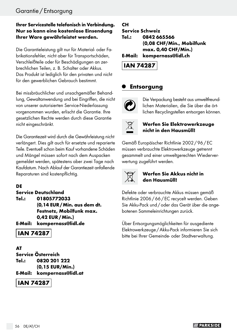 Parkside PAS 3.6 A1 User Manual | Page 56 / 58