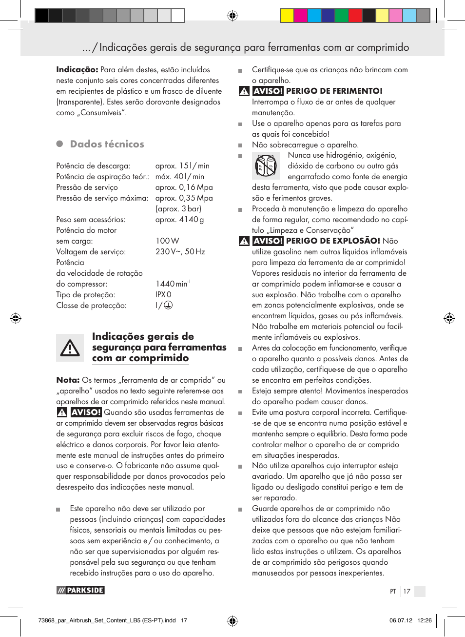 Dados técnicos | Parkside PABK 60 A1 User Manual | Page 17 / 45