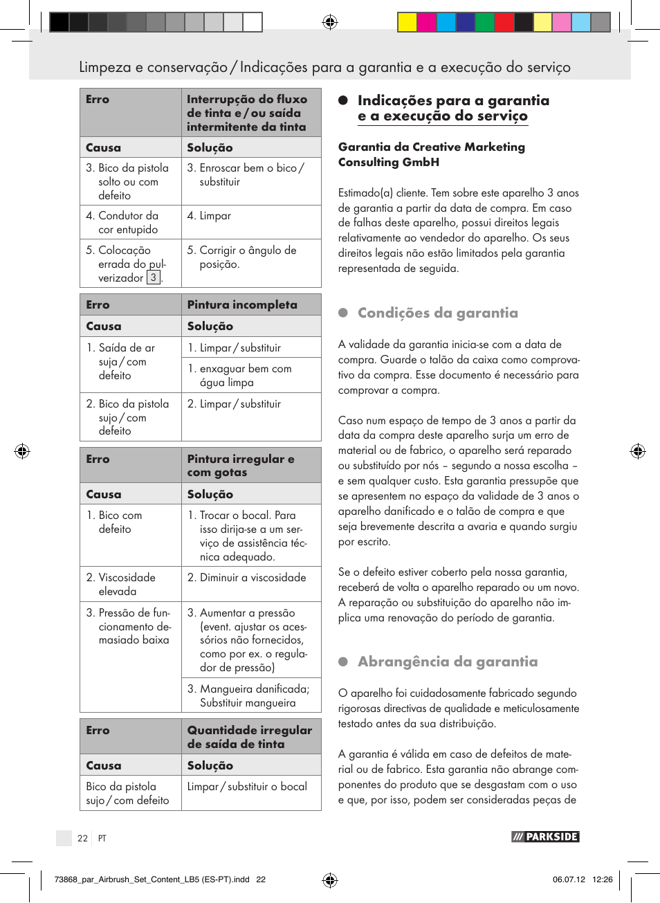 Indicações para a garantia e a execução do serviço, Condições da garantia, Abrangência da garantia | Parkside PABK 60 A1 User Manual | Page 22 / 45