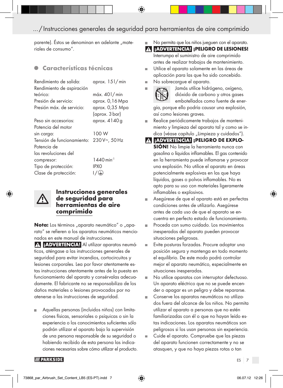 Características técnicas | Parkside PABK 60 A1 User Manual | Page 7 / 45