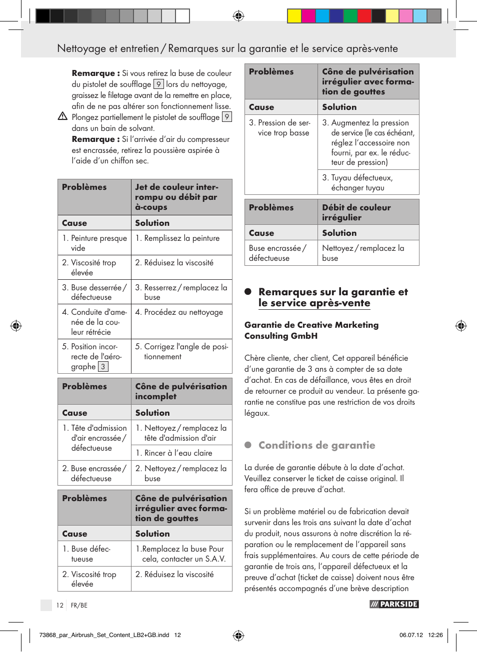 Conditions de garantie | Parkside PABK 60 A1 User Manual | Page 12 / 44
