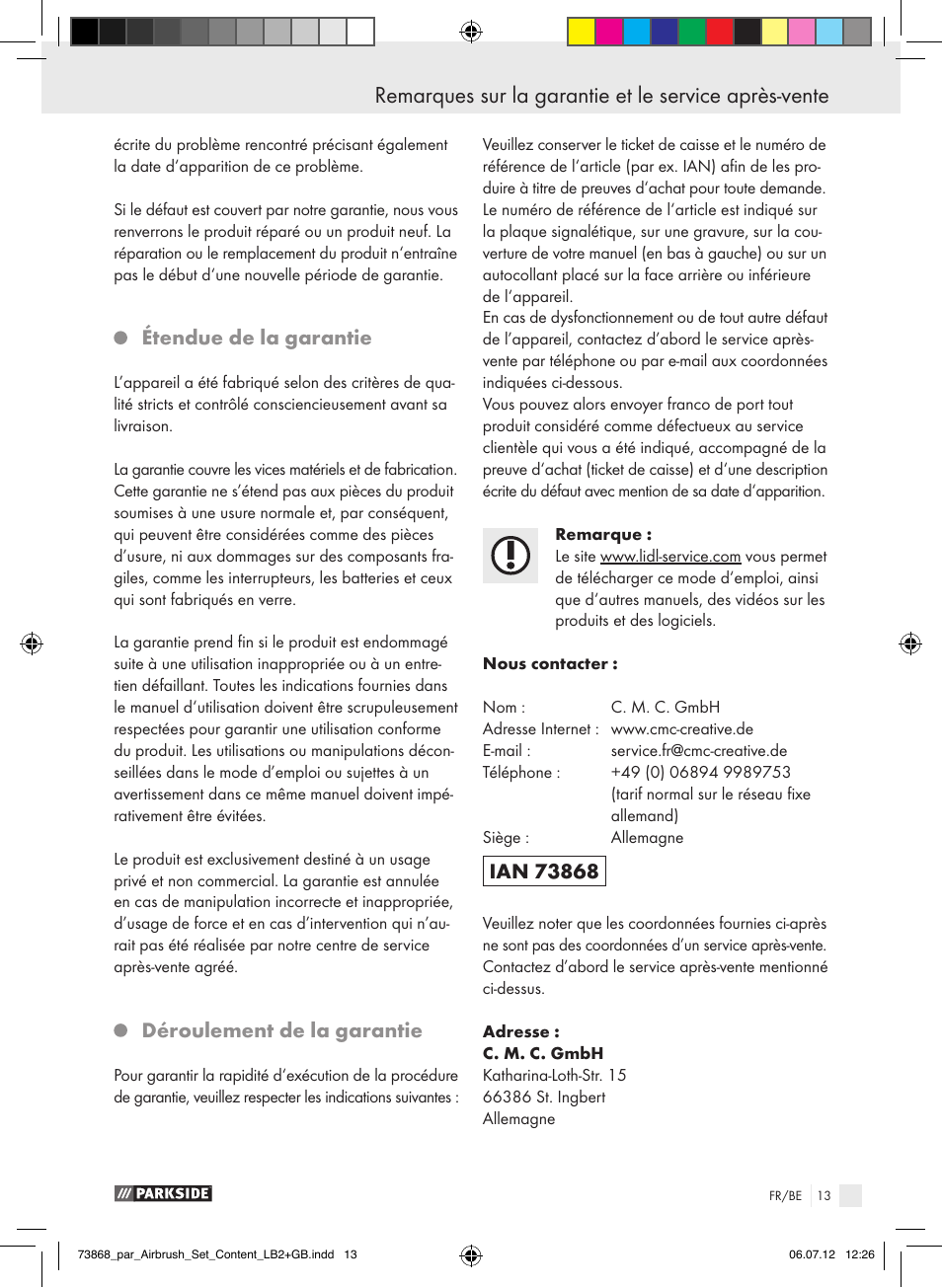 Étendue de la garantie, Déroulement de la garantie | Parkside PABK 60 A1 User Manual | Page 13 / 44