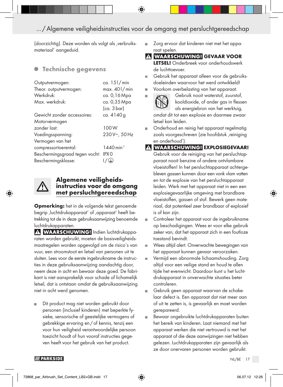 Technische gegevens | Parkside PABK 60 A1 User Manual | Page 17 / 44