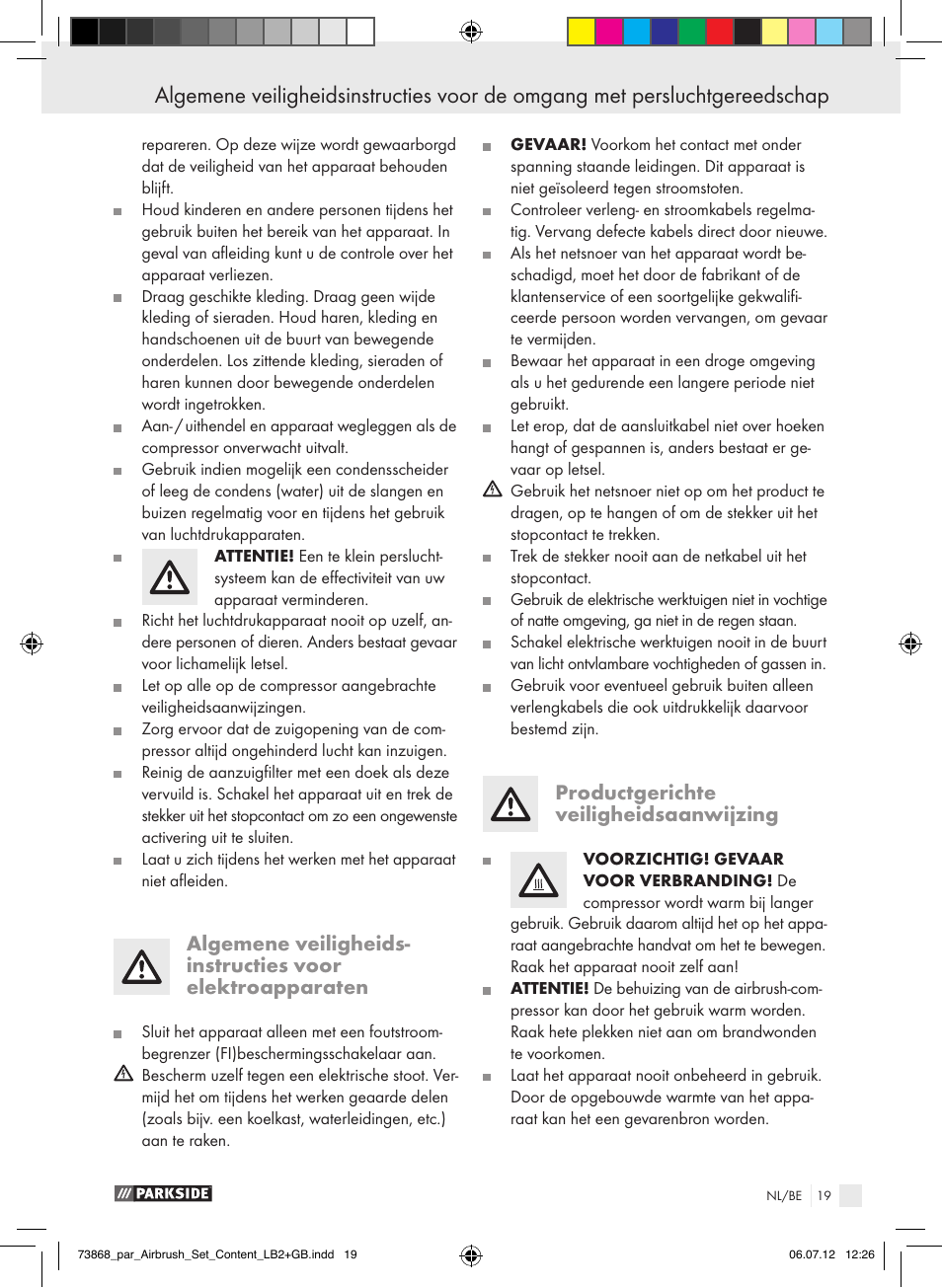 Productgerichte veiligheidsaanwijzing | Parkside PABK 60 A1 User Manual | Page 19 / 44