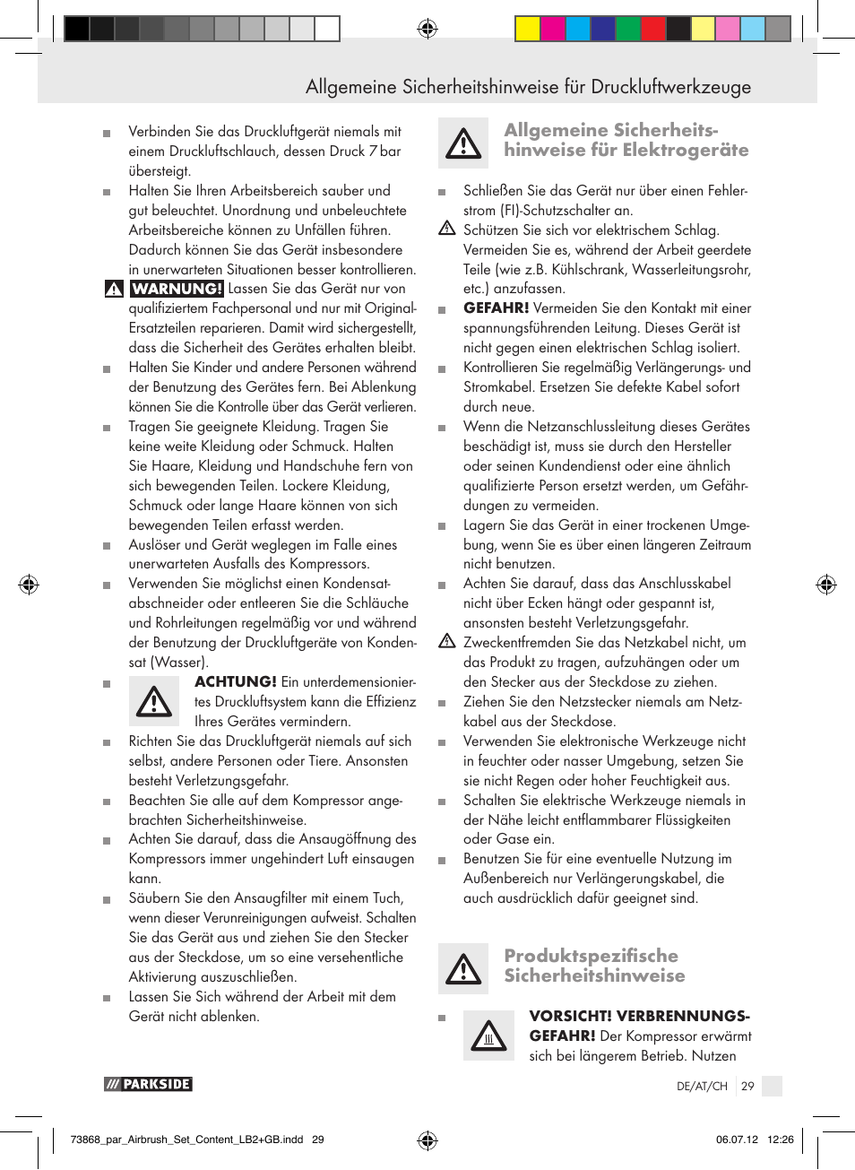 Allgemeine sicherheits- hinweise für elektrogeräte, Produktspezifische sicherheitshinweise | Parkside PABK 60 A1 User Manual | Page 29 / 44