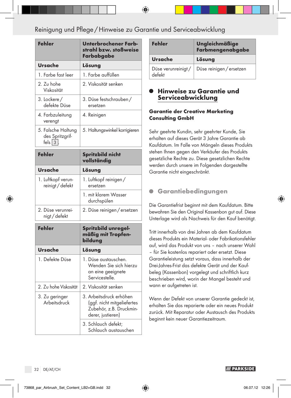 Hinweise zu garantie und serviceabwicklung, Garantiebedingungen | Parkside PABK 60 A1 User Manual | Page 32 / 44