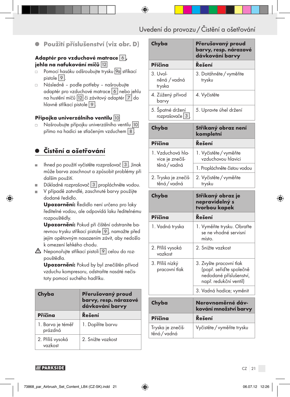 Použití příslušenství (viz obr. d), Čistění a ošetřování | Parkside PABK 60 A1 User Manual | Page 21 / 45