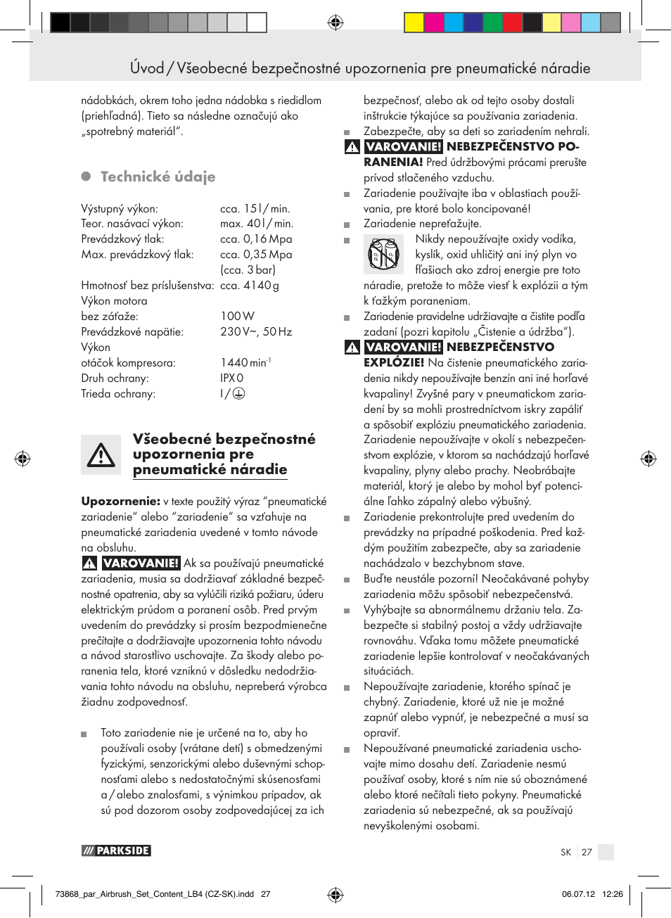 Technické údaje | Parkside PABK 60 A1 User Manual | Page 27 / 45