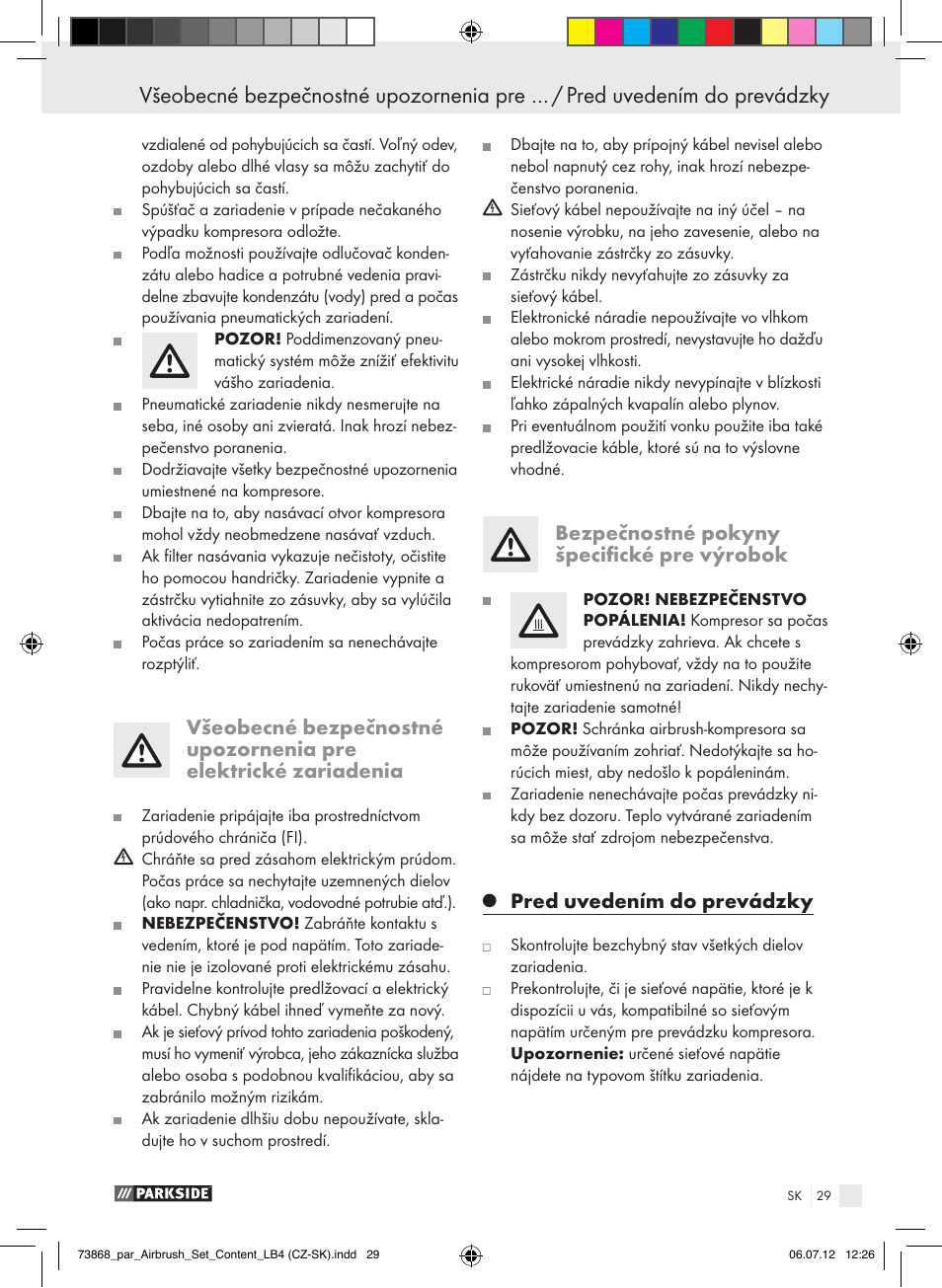 Bezpečnostné pokyny špecifické pre výrobok, Pred uvedením do prevádzky | Parkside PABK 60 A1 User Manual | Page 29 / 45