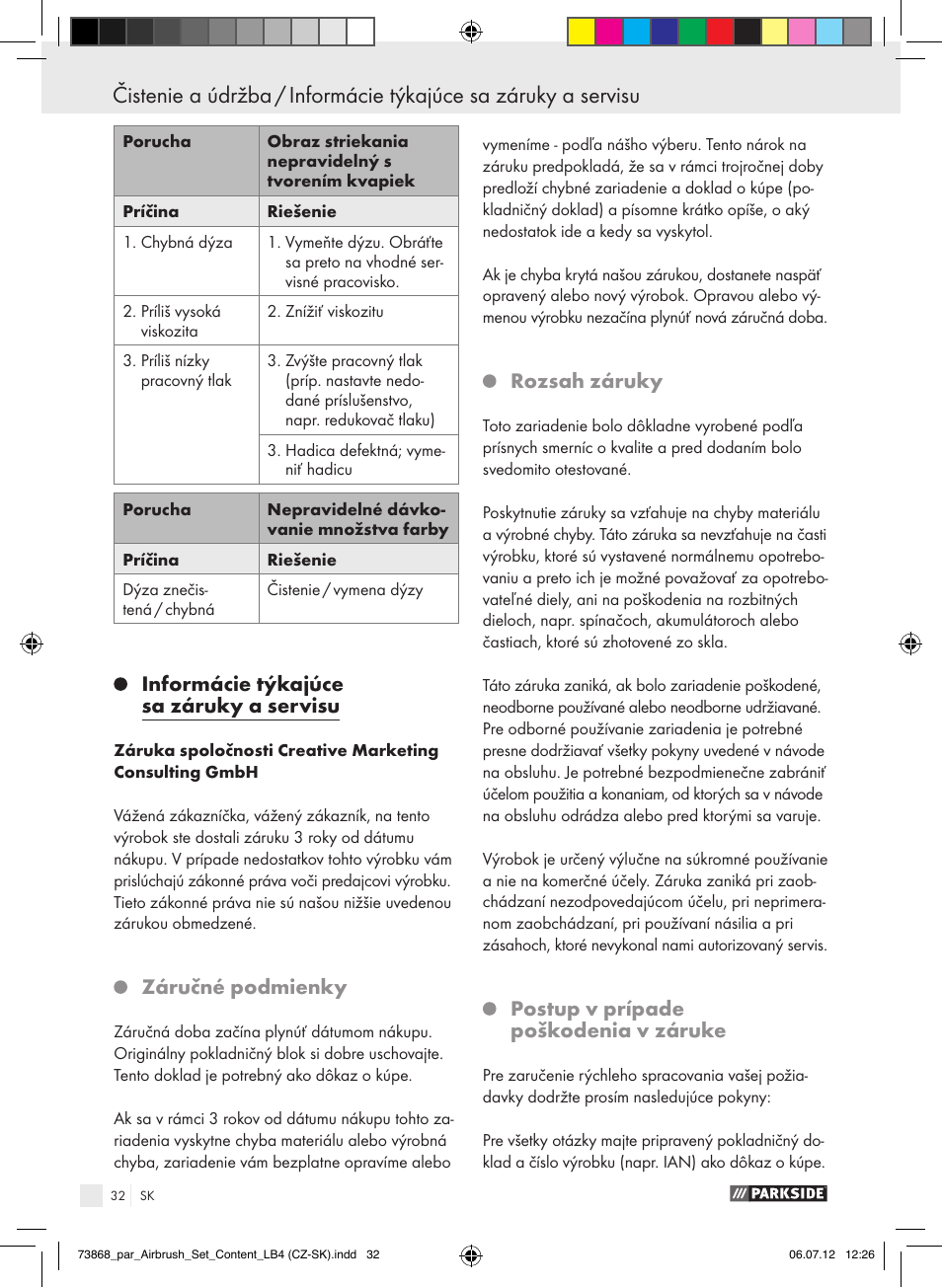 Informácie týkajúce sa záruky a servisu, Záručné podmienky, Rozsah záruky | Postup v prípade poškodenia v záruke | Parkside PABK 60 A1 User Manual | Page 32 / 45