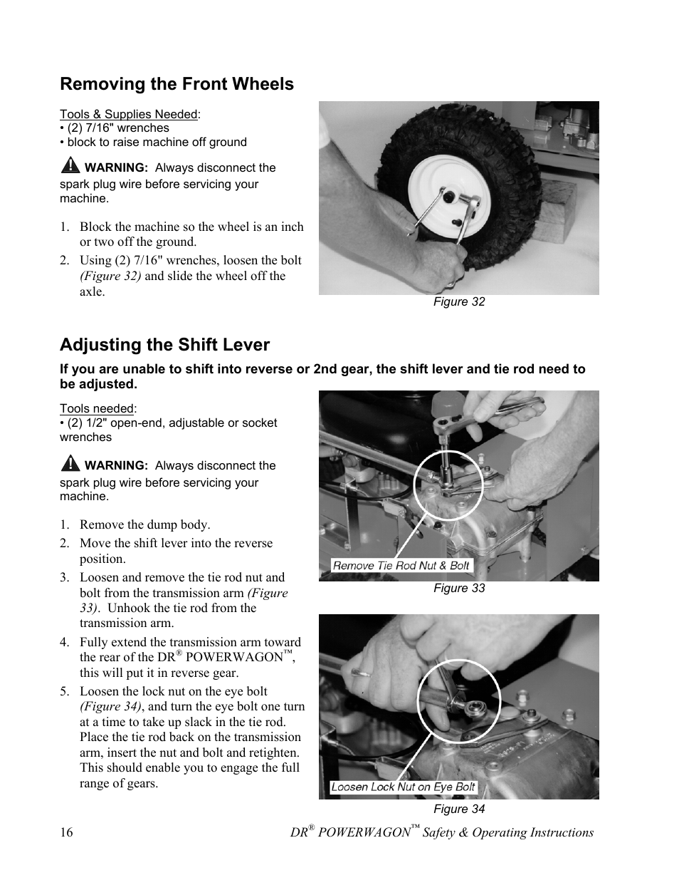 Removing the front wheels, Adjusting the shift lever | Country Home Products SUBURBANTM User Manual | Page 22 / 36