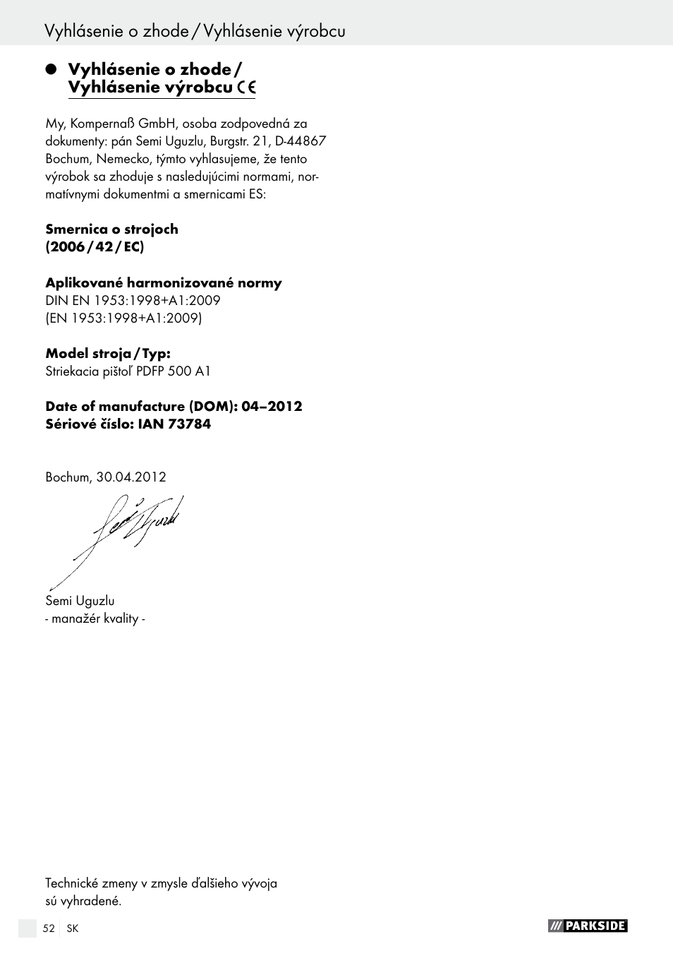 Parkside PDFP 500 A1 User Manual | Page 52 / 61