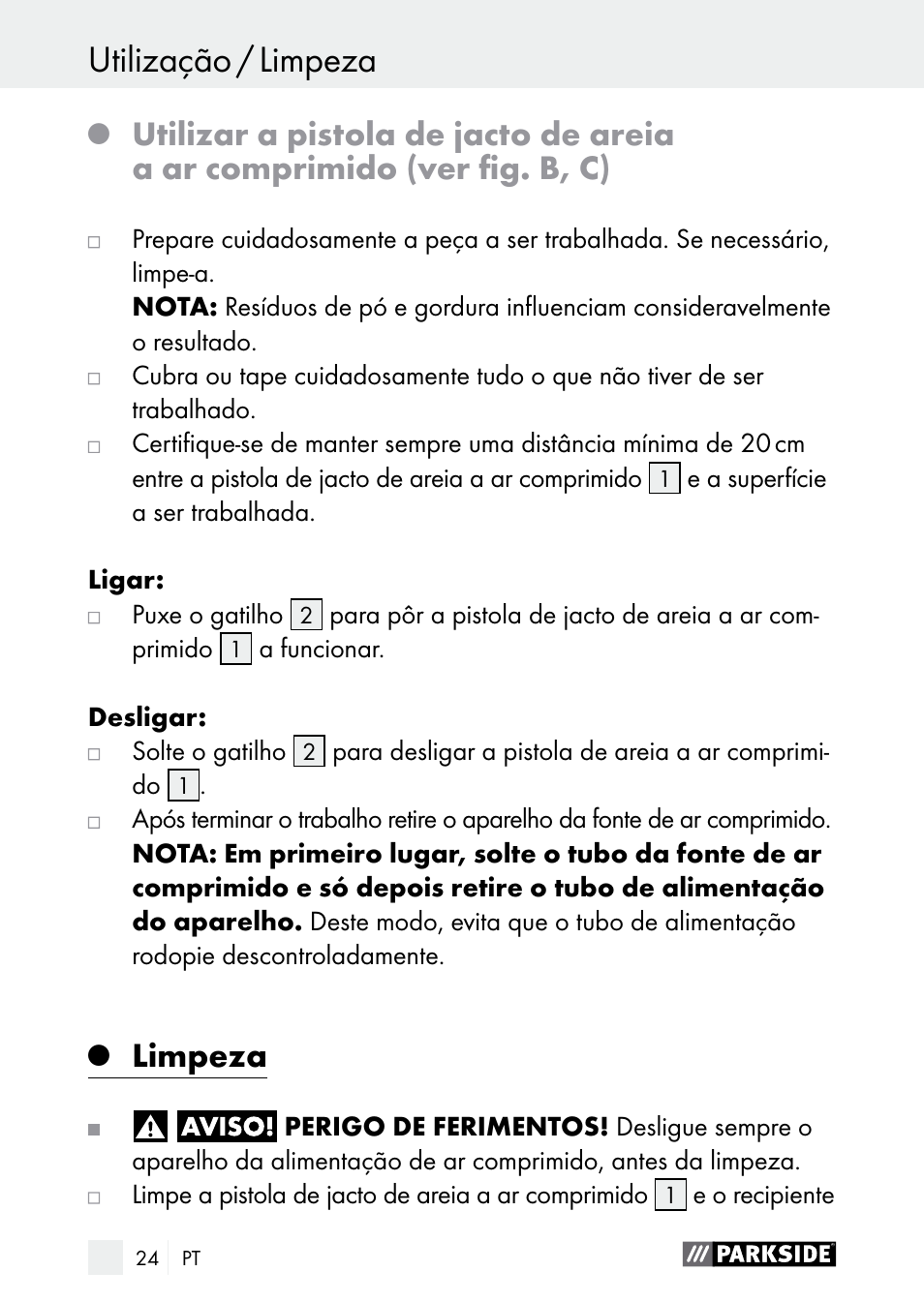 Limpeza | Parkside PDSP 1000 A1 User Manual | Page 24 / 53