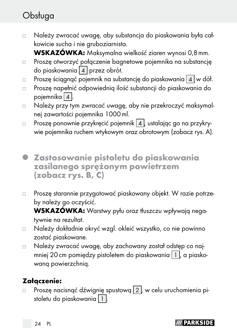 Obsługa / czyszczenie / serwis obsługa | Parkside PDSP 1000 A1 User Manual | Page 24 / 89