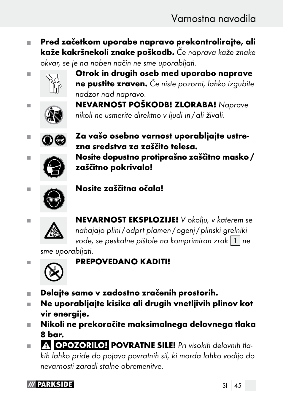 Varnostna navodila uvod / varnostna navodila | Parkside PDSP 1000 A1 User Manual | Page 45 / 89