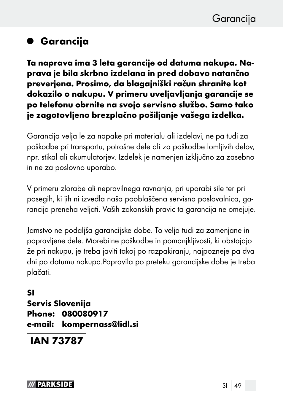 Garancija uporaba / čiščenje / servis, Garancija | Parkside PDSP 1000 A1 User Manual | Page 49 / 89