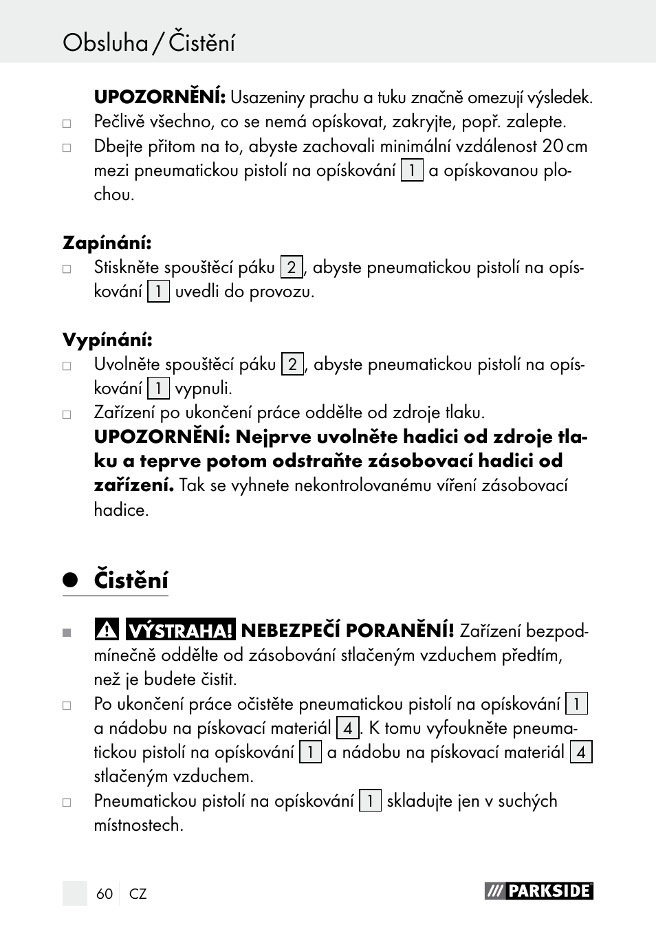 Servis / záruka obsluha / čistění, Čistění | Parkside PDSP 1000 A1 User Manual | Page 60 / 89