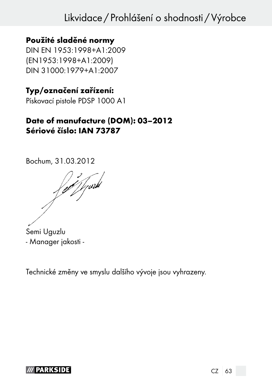 Parkside PDSP 1000 A1 User Manual | Page 63 / 89