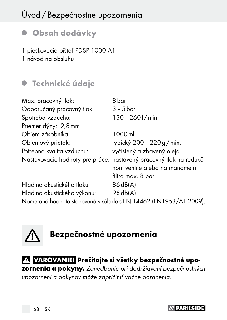 Parkside PDSP 1000 A1 User Manual | Page 68 / 89